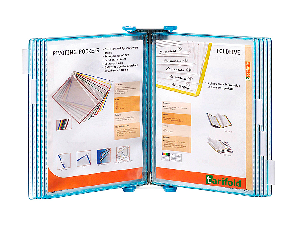 PORTA CATALOGO DE PAREDE POLIPROPILENO TARIFOLD COM 10 BOLSAS DIN A4 COR AZUL