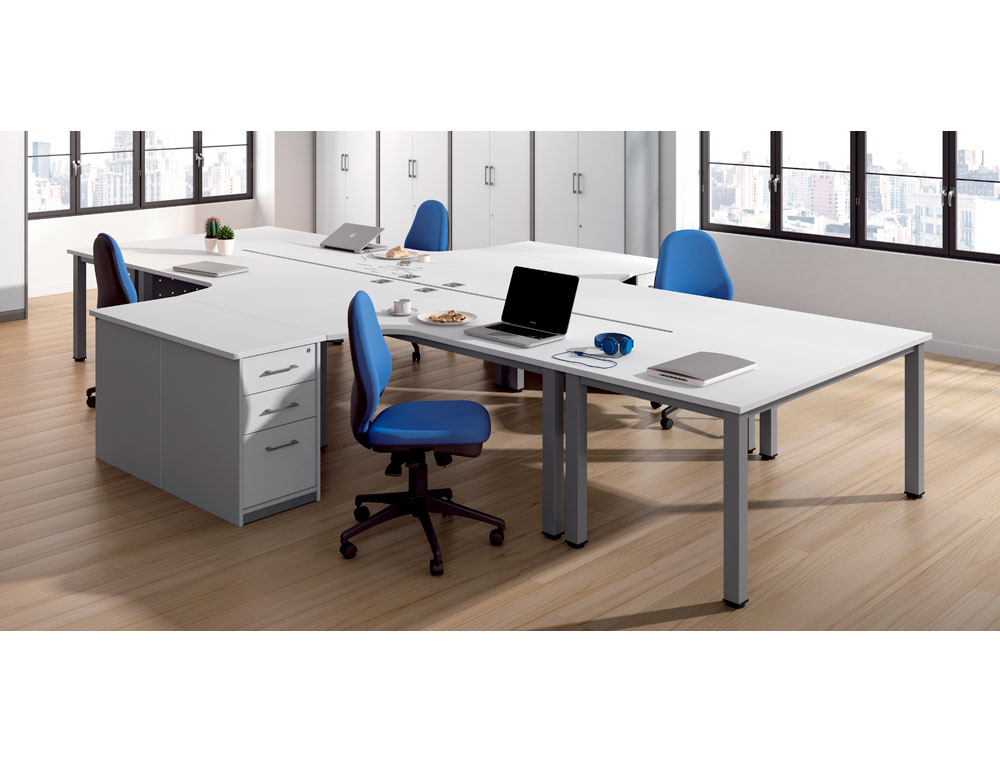 MESA DE ESCRITORIO ROCADA SERIE EXECUTIVE FORMA EM L DIREITA 160X120 CM ACABAMENTO AD04 ALUMINIO/BRANCO