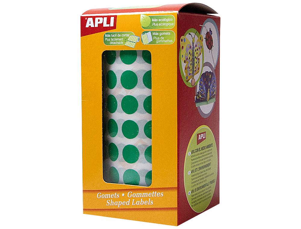 ETIQUETAS APLI AUTOADESIVAS CIRCULARES 10,5MM VERDE EM ROLO