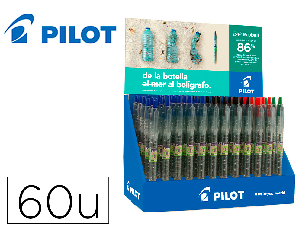 ESFEROGRAFICA PILOT ECOBALL PLASTICO RECICLADO EXPOSITOR DE 60 UNIDADES CORES SORTIDAS + 10 ESFEROGRAFICAS PILOT B2P GEL