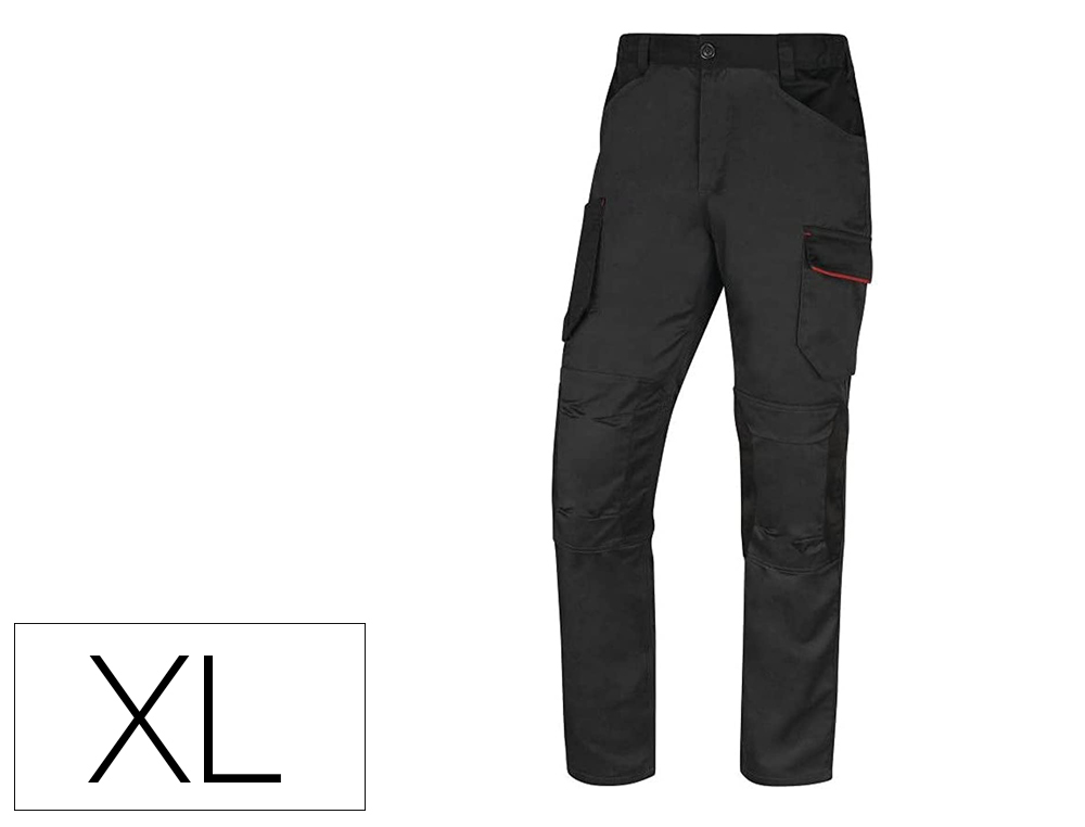 CALCAS DE TRABALHO DELTAPLUS COM CINTURA ELASTICA 7 BOLSOS COR CINZA-VERMELHO TAMANHO XL