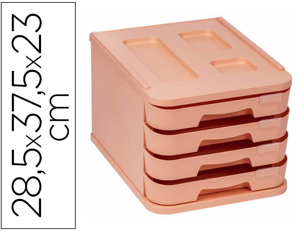 FICHEIRO DE GAVETAS DE SECRETARIA FAIBO PLASTICO 100% RECICLAVEL 4 GAVETAS LARANJA PASTEL 28,5X37,5X23 CM