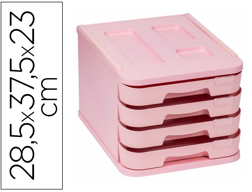 FICHEIRO DE GAVETAS DE SECRETARIA FAIBO PLASTICO 100% RECICLAVEL 4 GAVETAS ROSA PASTEL 28,5X37,5X23 CM
