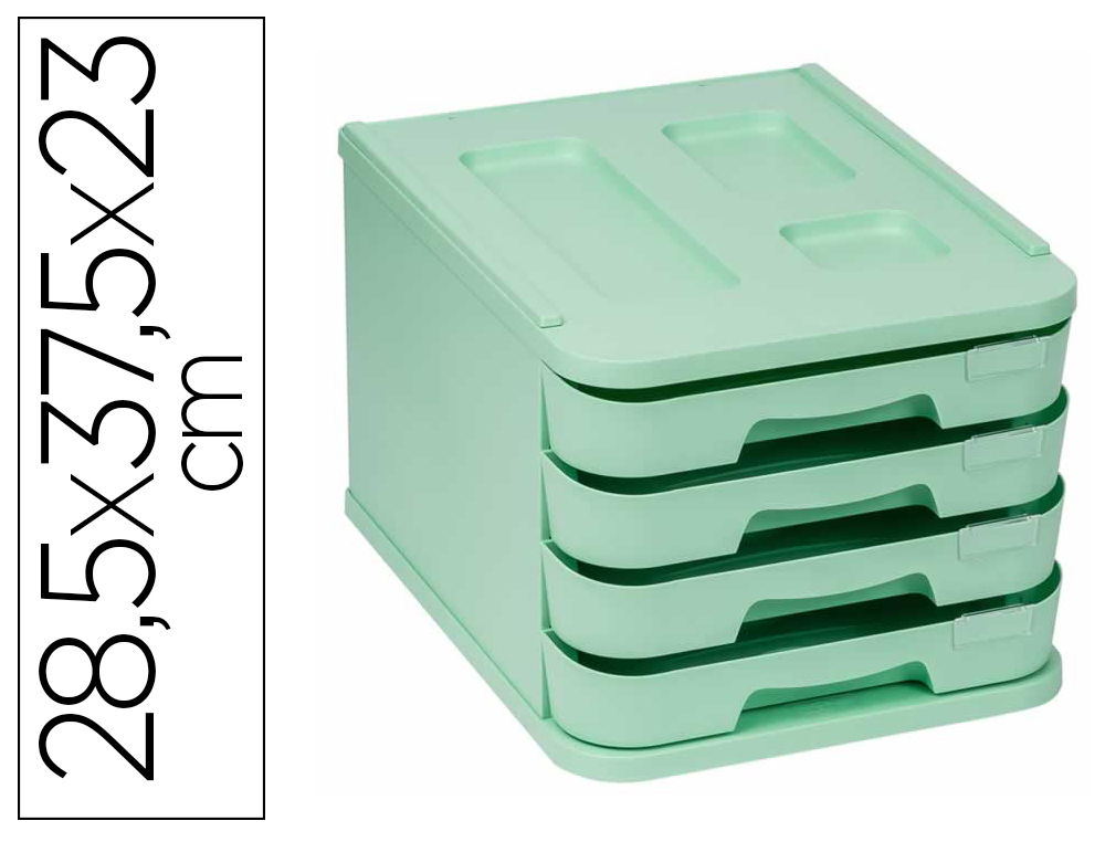 FICHEIRO DE GAVETAS DE SECRETARIA FAIBO PLASTICO 100% RECICLAVEL 4 GAVETAS VERDE PASTEL 28,5X37,5X23 CM