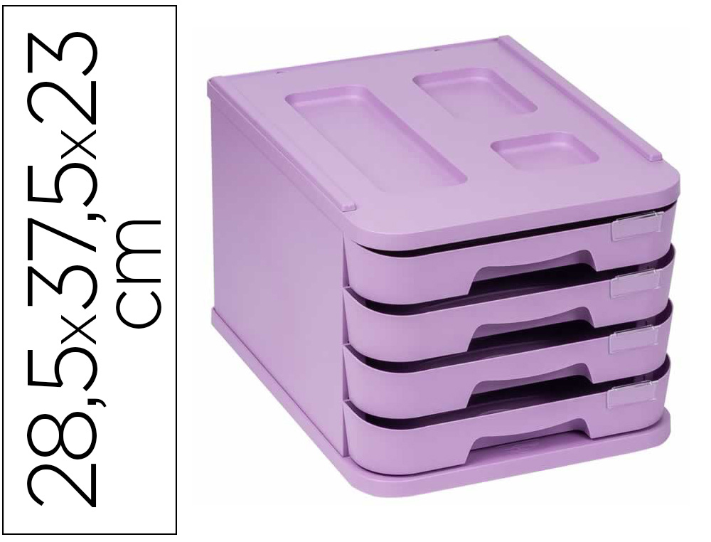 FICHEIRO DE GAVETAS DE SECRETARIA FAIBO PLASTICO 100% RECICLAVEL 4 GAVETAS VIOLETA PASTEL 28,5X37,5X23 CM