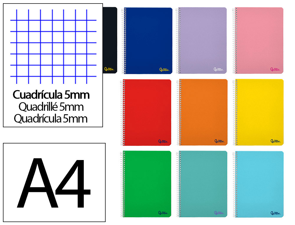 CADERNO ESPIRAL LIDERPAPEL DIN A4 SMART CAPA SUAVE 80 F 75 GR QUADRICULA 5 MM COM MARGEM CORES SORTIDAS