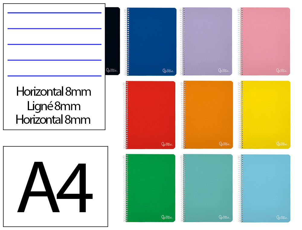 CADERNO ESPIRAL LIDERPAPEL DIN A4 WITTY CAPA DURA 80F 90GR PAUTADO 8MM COM MARGEM CORES SORTIDAS