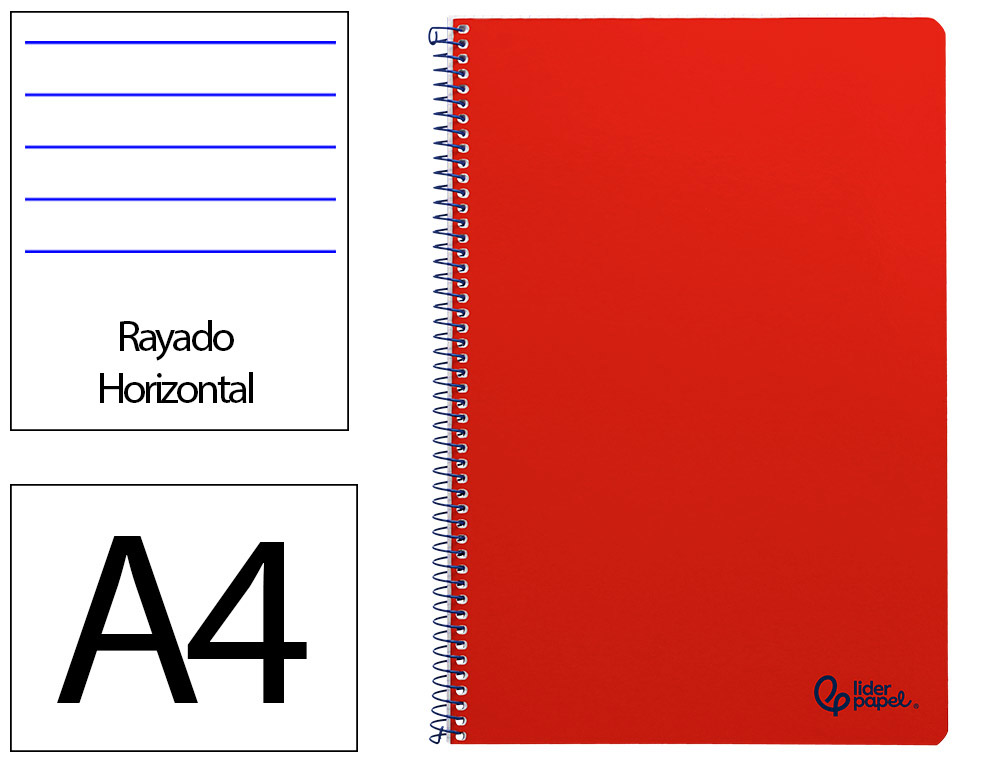 CADERNO ESPIRAL LIDERPAPEL DIN A4 SMART CAPA SUAVE 80 F 75GR PAUTADO COM MARGEM COR VERMELHO