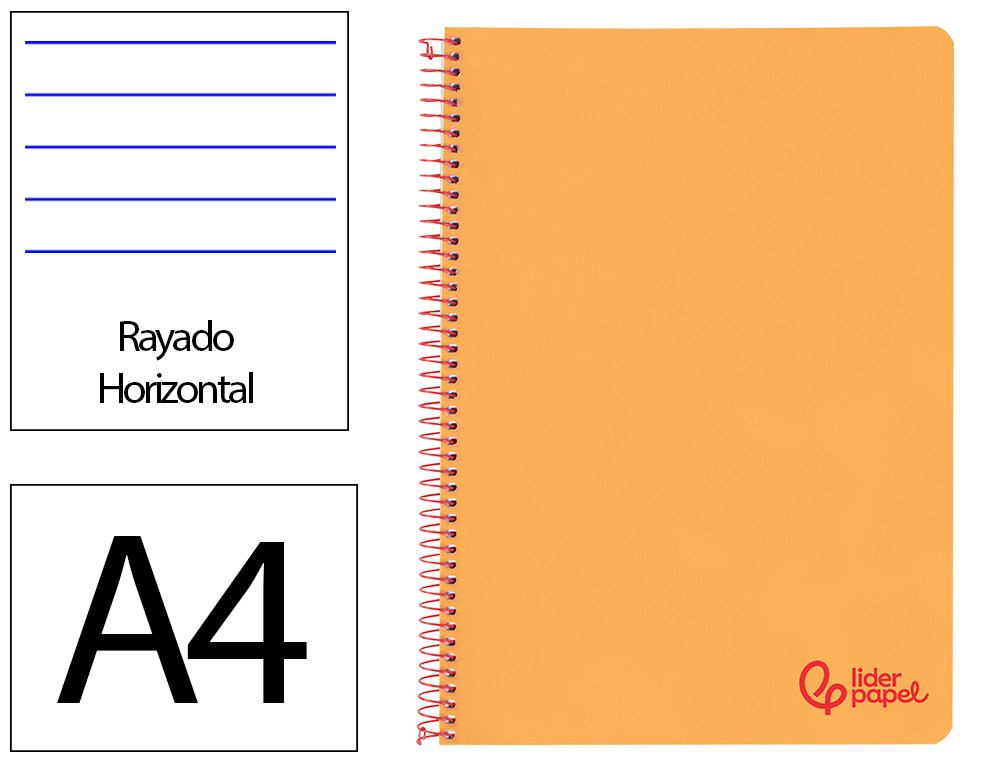 CADERNO ESPIRAL LIDERPAPEL A4 WONDER CAPA PLASTICO 80F 90GR PAUTADO COM MARGEM COR LARANJA