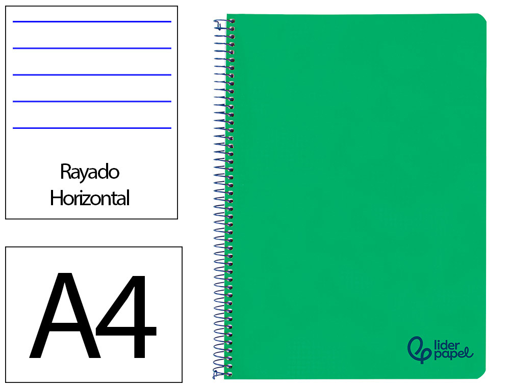 CADERNO ESPIRAL LIDERPAPEL A4 WONDER CAPA PLASTICO 80F 90GR PAUTADO COM MARGEM COR VERDE