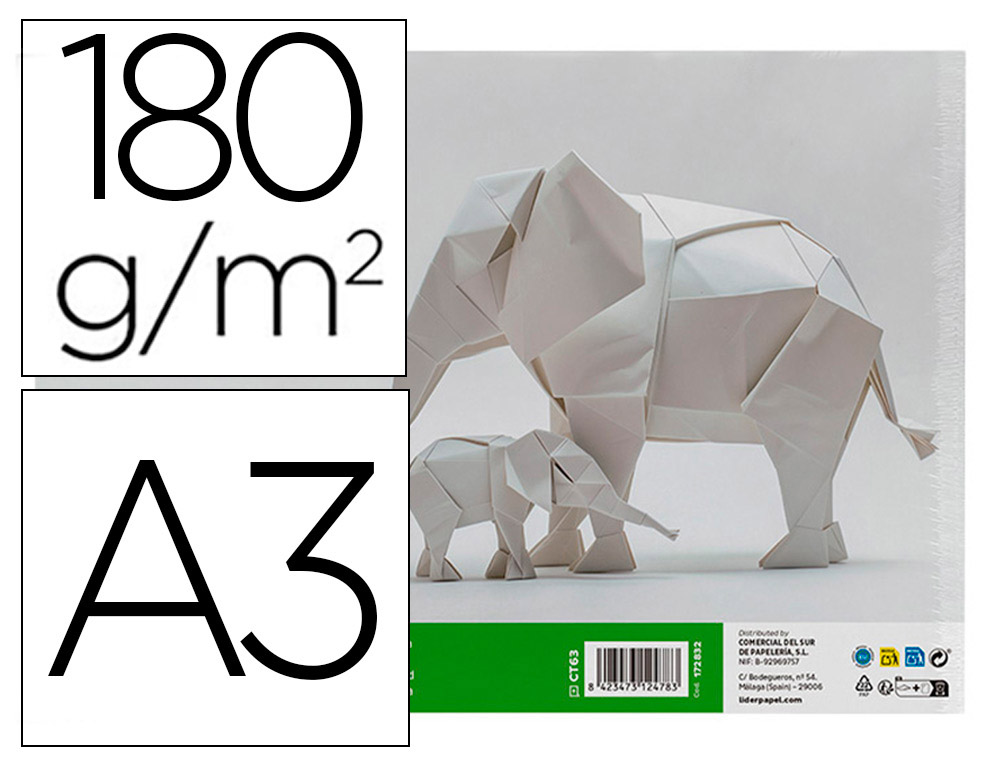 CARTOLINA LIDERPAPEL A3 180 GR BRANCO EMBALAGEM DE 25+5 FOLHAS EM PASTA DOSSIER TRANSPARENTE COM FECHO