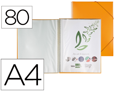 CAPA CATALOGO LIDERPAPEL COM ESPIRAL 80 BOLSAS POLIPROPILENO DIN A4 LARANJA