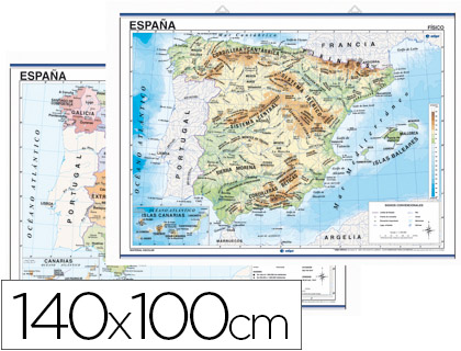 MAPA MURAL DE ESPANHA FISICO/POLITICO 140 X 100 CM