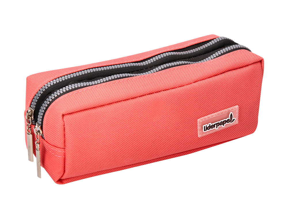 ESTOJO ESCOLAR LIDERPAPEL RETANGULAR 2 BOLSOS ROSA PASTEL 185X55X70 MM