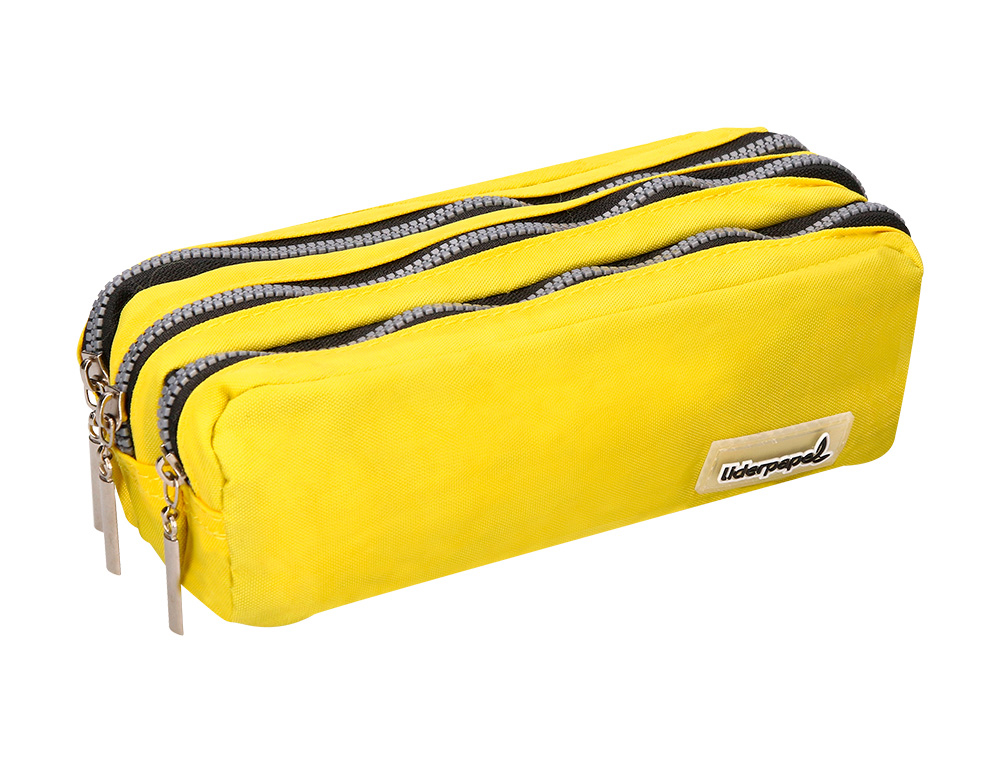 ESTOJO ESCOLAR LIDERPAPEL RETANGULAR 3 BOLSOS AMARELO PASTEL 185X55X70 MM