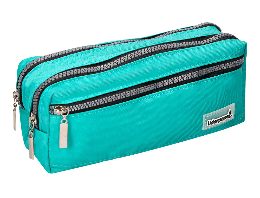 ESTOJO ESCOLAR LIDERPAPEL RETANGULAR 3 BOLSOS AZUL PASTEL 210X80X85 MM