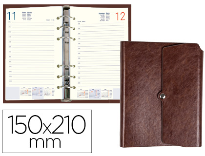 AGENDA ANEIS LIDERPAPEL TINDE 15X21 CM DIA PAGINA CASTANHO SEMELHANTE A PELE ENVELHECIDA PAPEL 70 GR