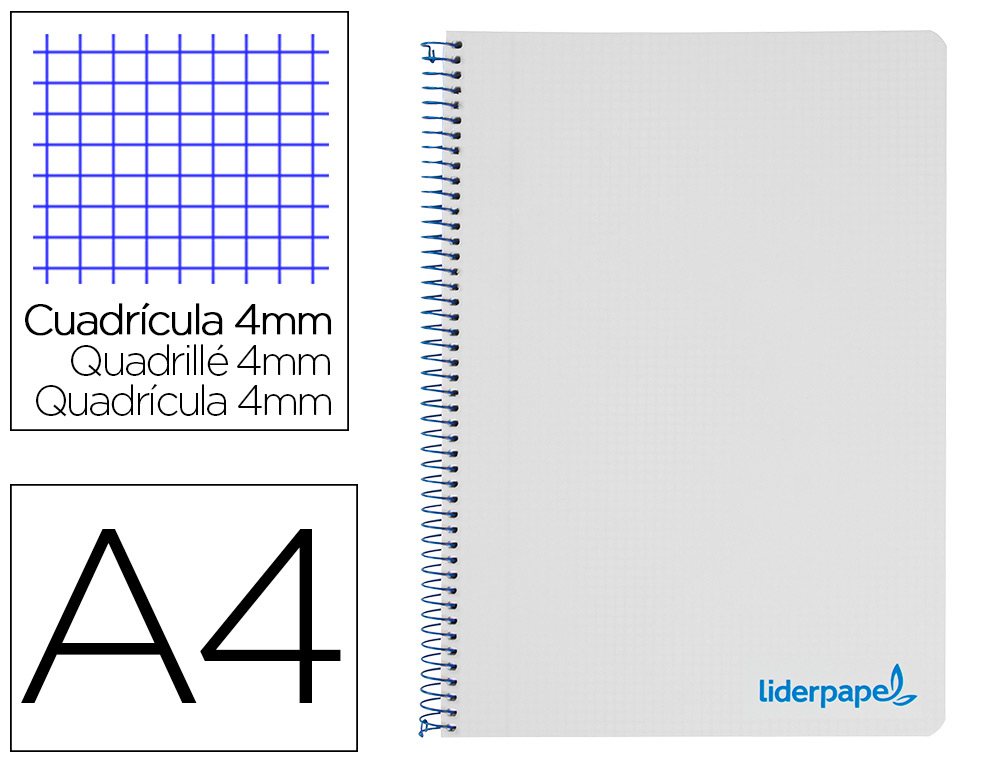 CADERNO ESPIRAL LIDERPAPEL A4 WONDER CAPA PLASTICO 80F 90GR QUADRICULA 4MM COM MARGEM TURQUESA