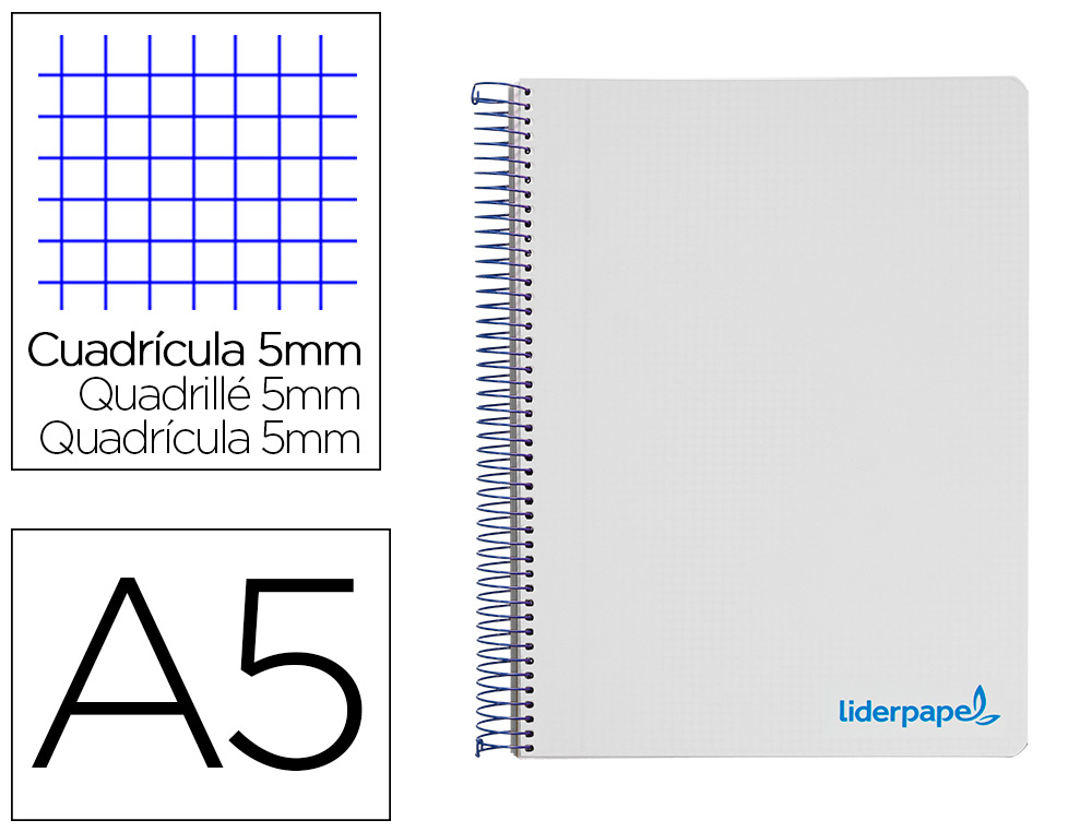 CADERNO ESPIRAL LIDERPAPEL DIN A5 WONDER CAPA PLASTICO 120 F 90 GR QUADRICULA 5MM 5 BANDAS DE CORES 6 FUROS TURQUESA