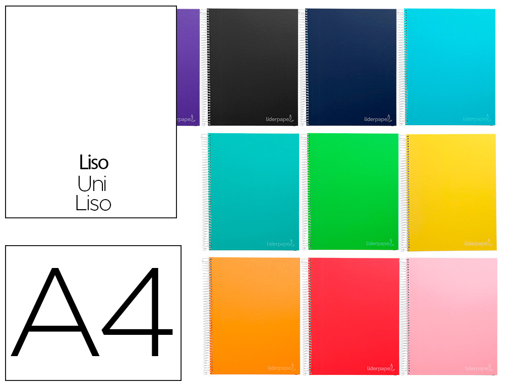 CADERNO ESPIRAL LIDERPAPEL DIN A4 JOLLY CAPA DURA 140 F 75 GR LISO 5 BANDAS DE CORES 4 FUROS CORES SORTIDAS