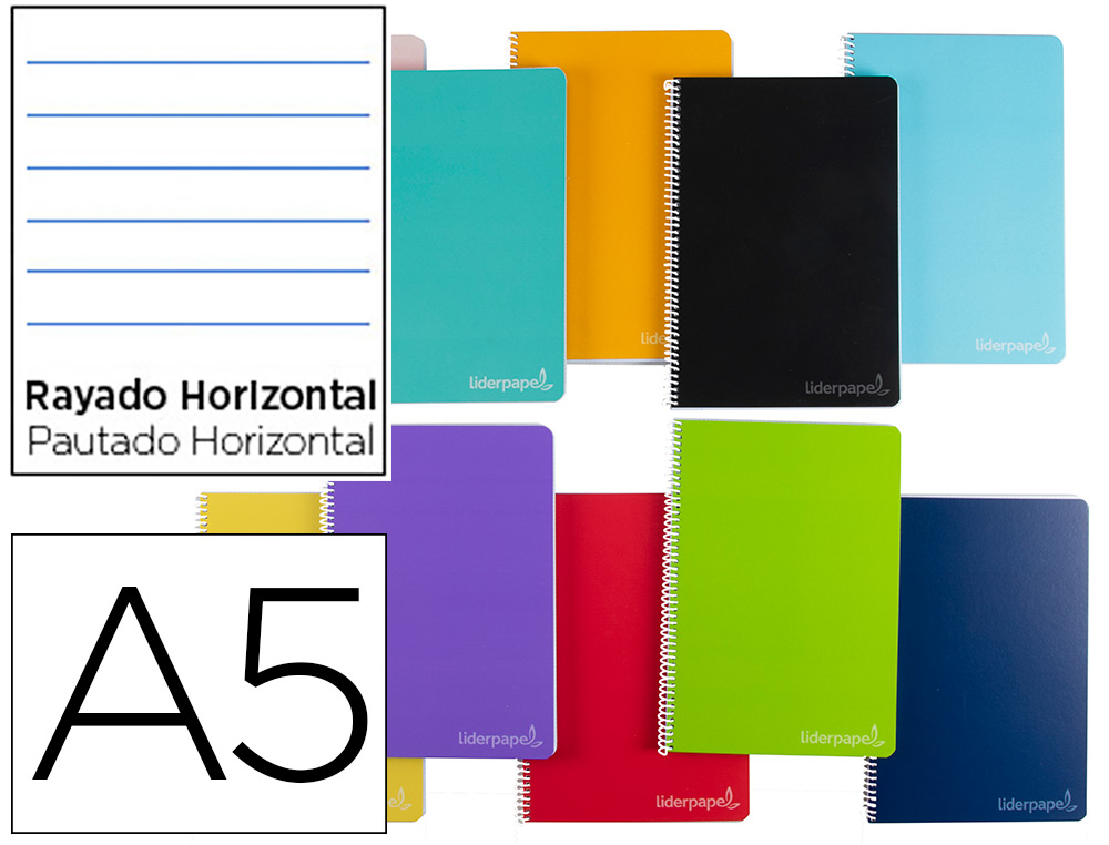 CADERNO ESPIRAL LIDERPAPEL DIN A5 WITTY CAPA EXTRA DURA 140 F 75GR PAUTADO 8MM 5 BANDAS DE CORES CORES SORTIDAS