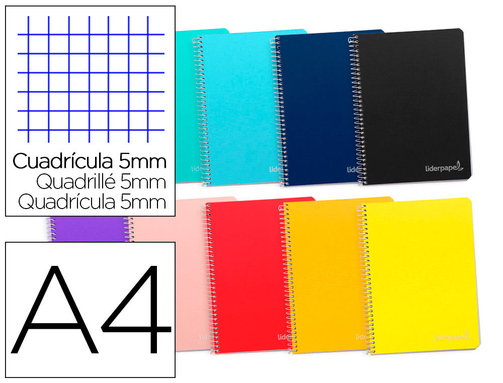 CADERNO ESPIRAL LIDERPAPEL DIN A4 WITTY CAPA EXTRA DURA 140 F 75GR QUADRICULA 5MM 5 BANDAS DE CORES CORES SORTIDAS