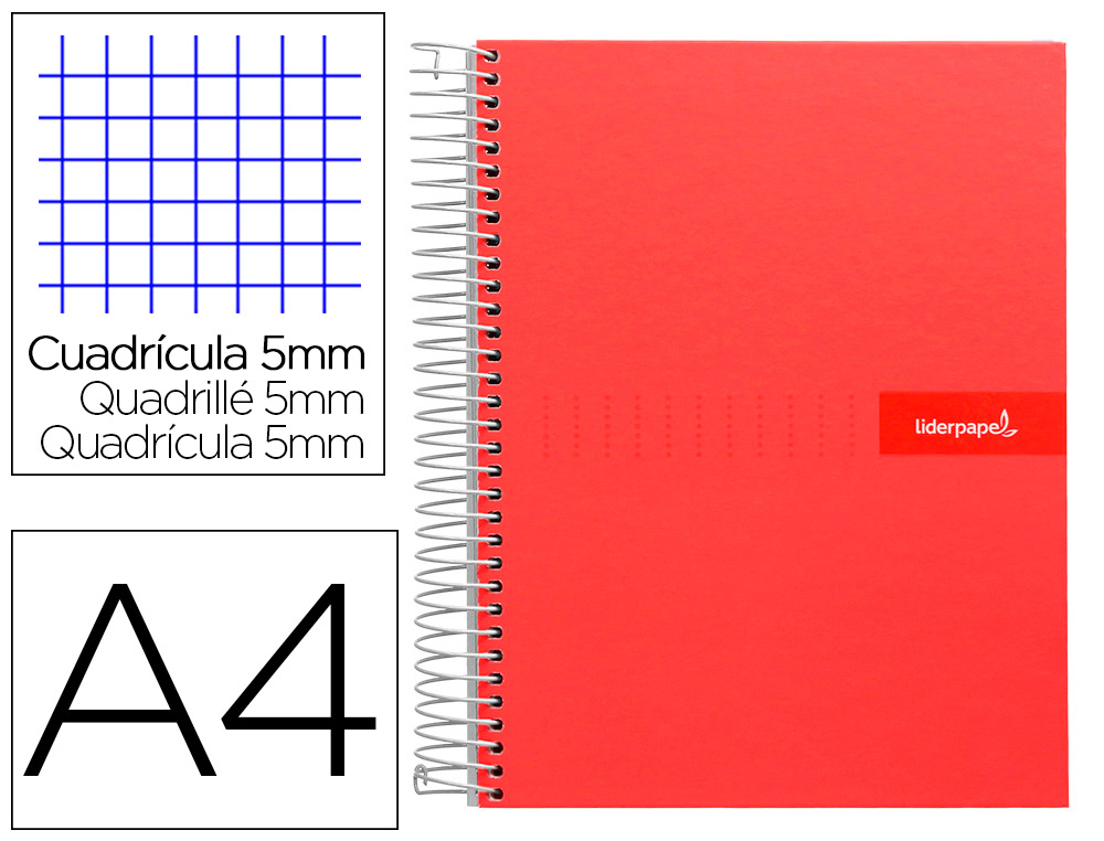 CADERNO ESPIRAL LIDERPAPEL CRAFTY MICRO DIN A4 CAPA FORRADA 120 F 90 GR QUADRICULA 5 MM 5 BANDAS DE CORES 4 CORES COR VE