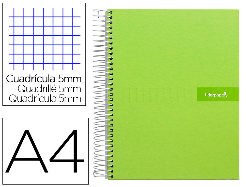 CADERNO ESPIRAL LIDERPAPEL CRAFTY MICRO DIN A4 CAPA FORRADA 120 F 90 GR QUADRICULA 5 MM 5 BANDAS DE CORES 4 CORES COR VE