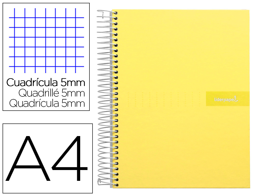 CADERNO ESPIRAL LIDERPAPEL CRAFTY MICRO DIN A4 CAPA FORRADA 120 F 90 GR QUADRICULA 5MM 5 BANDAS DE CORES 4 FUROS COR AMA