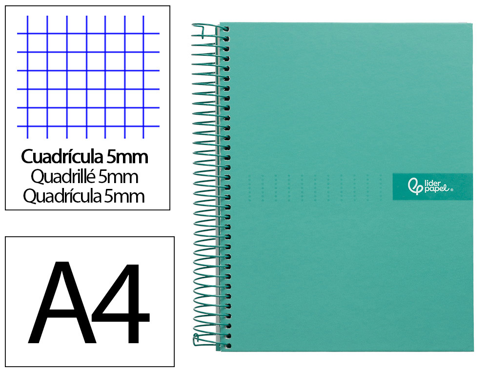 CADERNO ESPIRAL LIDERPAPEL CRAFTY MICRO DIN A4 CAPA FORRADA 120 F 90 GR QUADRICULA 5MM 5 BANDAS DE CORES 4 FUROS COR TUR