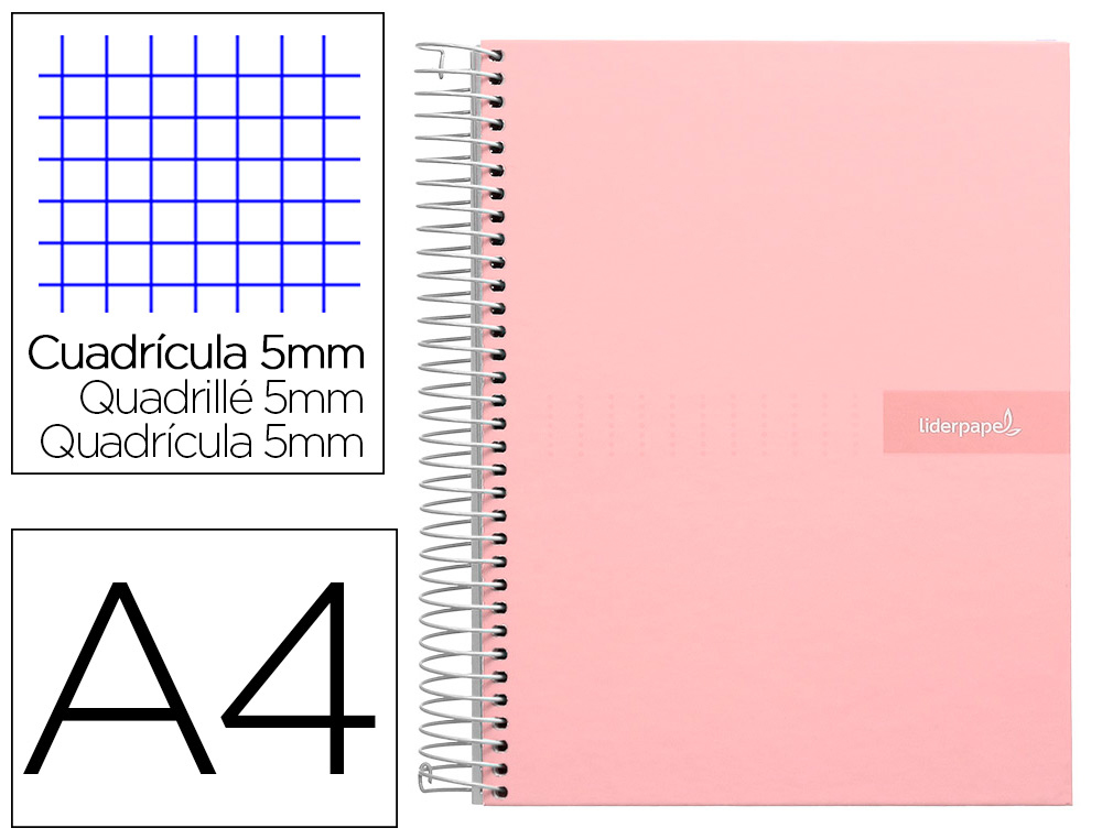 CADERNO ESPIRAL LIDERPAPEL CRAFTY MICRO DIN A4 CAPA FORRADA 120 F 90 GR QUADRICULA 5 MM 5 BANDAS DE CORES 4 CORES COR RO