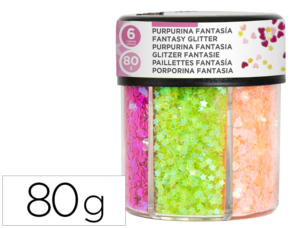 PUPURINA LIDERPAPEL FORMA CORACAO E ESTRELA COR NEON E METALIZADO FRASCO DE 75GR