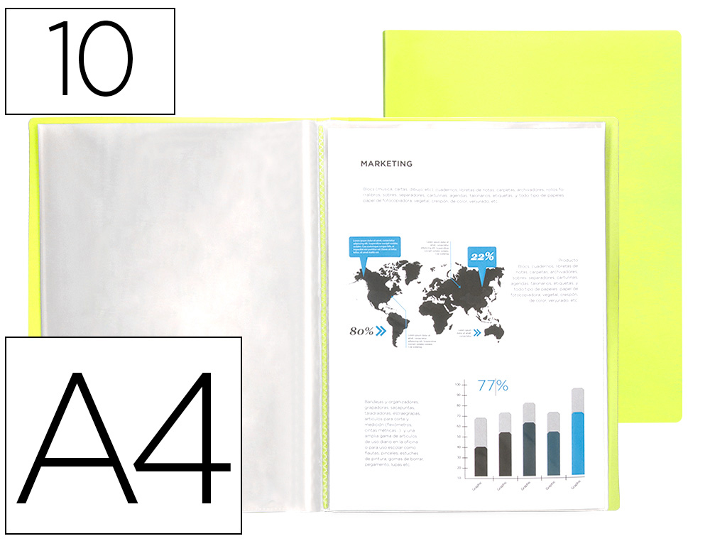 CAPA CATALOGO LIDERPAPEL 10 BOLSAS POLIPROPILENO DIN A4 AMARELO FLUOR OPACO