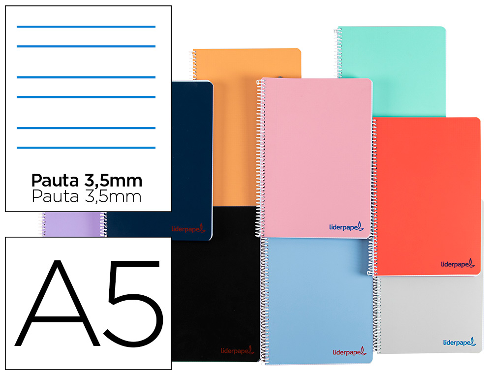 CADERNO ESPIRAL LIDERPAPEL A5 WONDER CAPA PLASTICO 80F 90G PAUTA 3,5MM COM MARGEM CORES SORTIDAS
