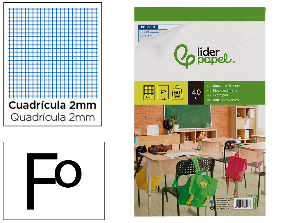 BLOCO EXAMES LIDERPAPEL FOLIO 40FLS MILIM.-TEXTO ESPANHOL-