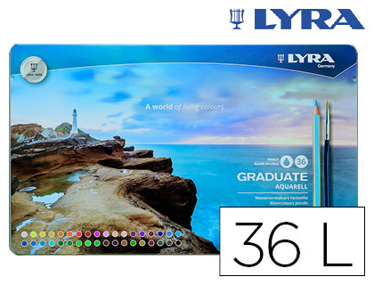 LAPIS DE CORES LYRA GRADUATE AQUARELL CAIXA METALICA DE 36 CORES SORTIDAS + PINCEL