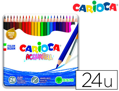LAPIS DE CORES CARIOCA AGUARELAVEL CAIXA METALICA DE 24 CORES SORTIDAS