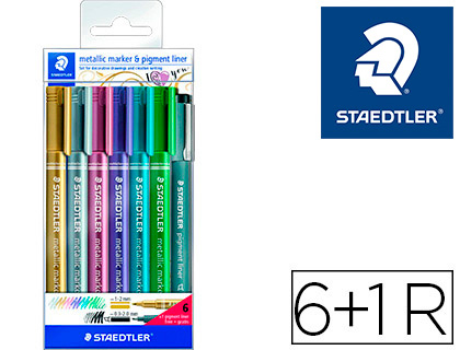 MARCADOR STAEDTLER METALICO 8323 BLISTER DE 6 UNIDADES CORES SORTIDAS + 1 MARCADOR CALIBRADO 308 C2-9