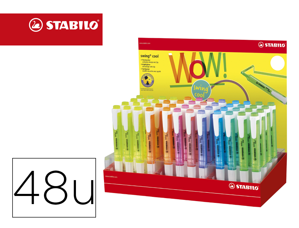MARCADOR STABILO FLUORESCENTE SWING COOL EXPOSITOR DE 48 UNIDADES CORES SORTIDAS