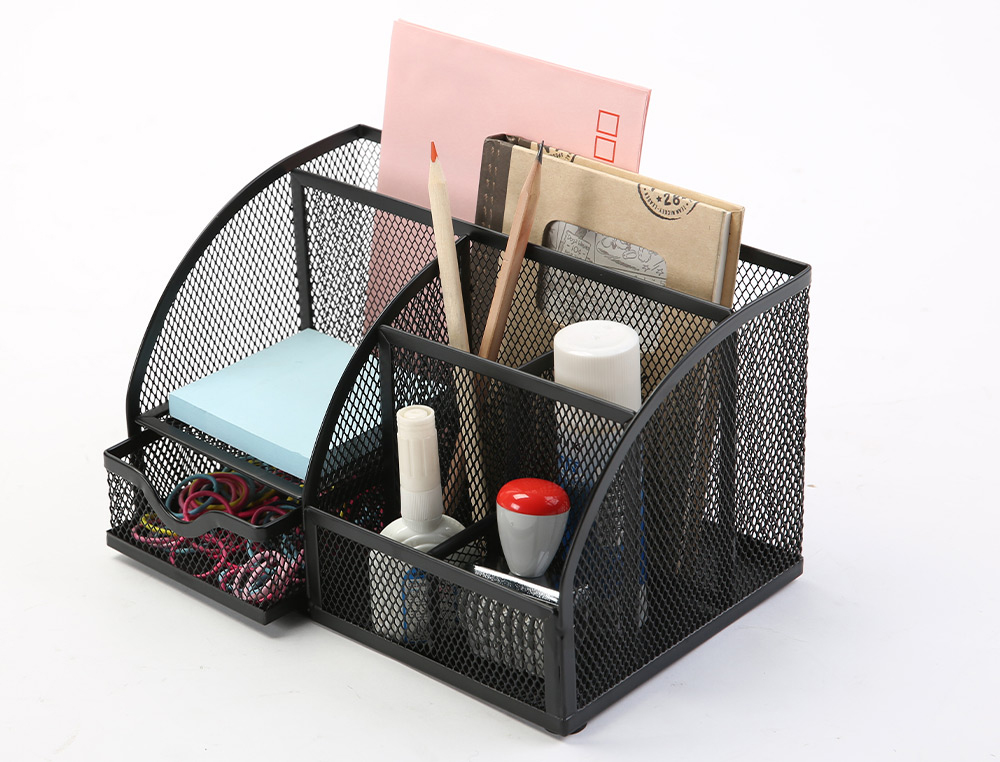 ORGANIZADOR DE SECRETARIA Q-CONNECT METALICO CURVO CINZA COM 5 DEPARTAMENTOS 220X140X130 MM