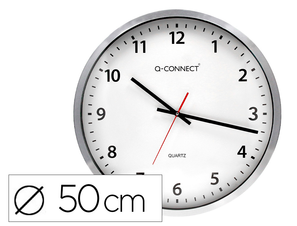 RELOGIO Q-CONNECT DE PAREDE PLASTICO DE ESCRITORIO REDONDO 50 CM MOLDURA CROMADA