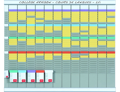 KIT PLANIFICACION DE TARJETAS T NOBO 66X80 CM 12 COLUMNAS 2X32 RANURAS + 500 TARJETAS T N 2 COLORES SURTIDOS + 100