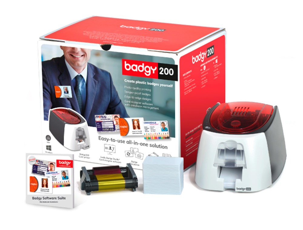 IMPRESSORA DE CARTOES BADGY 200 INCLUI FITA 100 CARTOES E PROGRAMA DE EDIO BADGE STUDIO+