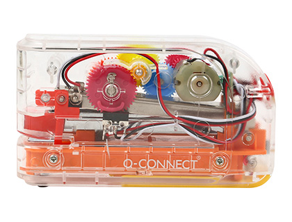 AGRAFADOR Q-CONNECT ELETRICO PLASTICO TRANSPARENTE MECANISMO DE CORES CAPACIDADE 20 FOLHAS USA AGRAFES 24/6 26/6