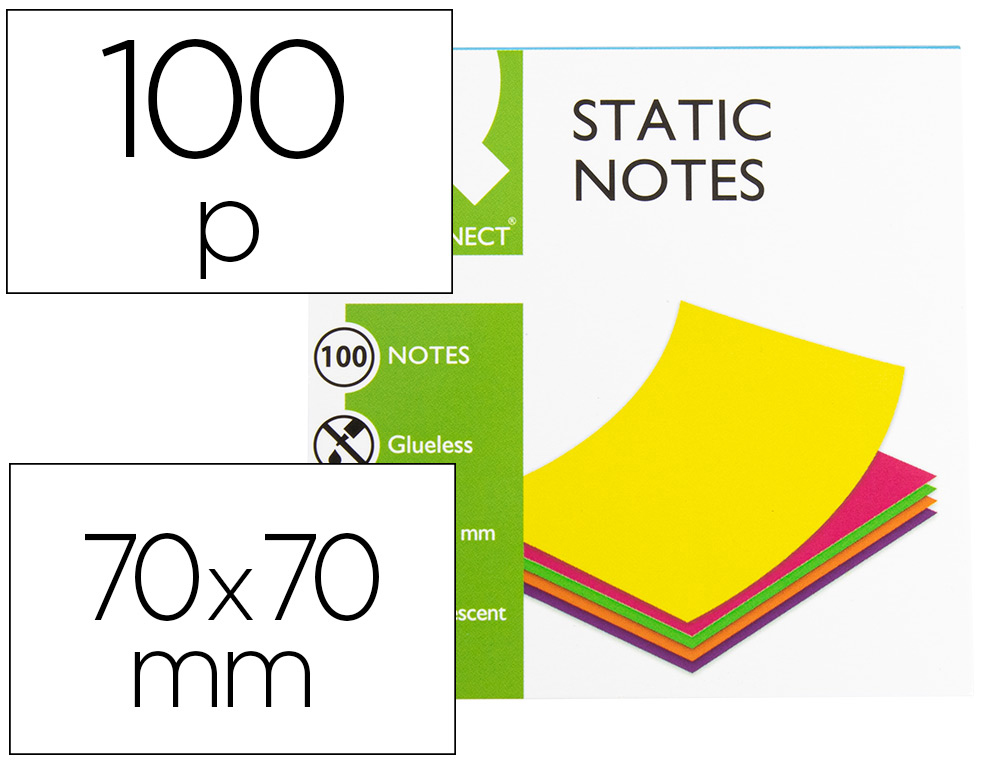 BLOCO DE NOTAS MAGNETICAS Q-CONNECT 70X70 MM 100 FOLHAS 5 CORES FLUORESCENTES