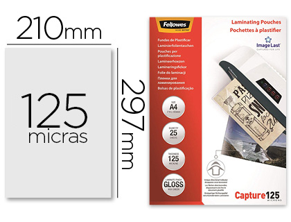 BOLSA DE PLASTIFICAR FELLOWES BRILHO DIN A4 125 MICRONS PACK DE 25 UNIDADES