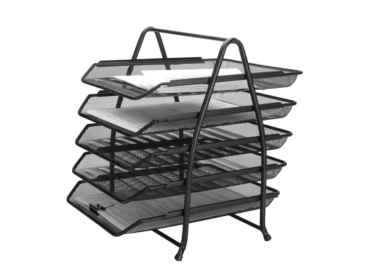 TABULEIRO SECRETARIA Q-CONNECT METALICA REDE PRETA 5 BANDEJAS MOVEIS 350X275X375 MM