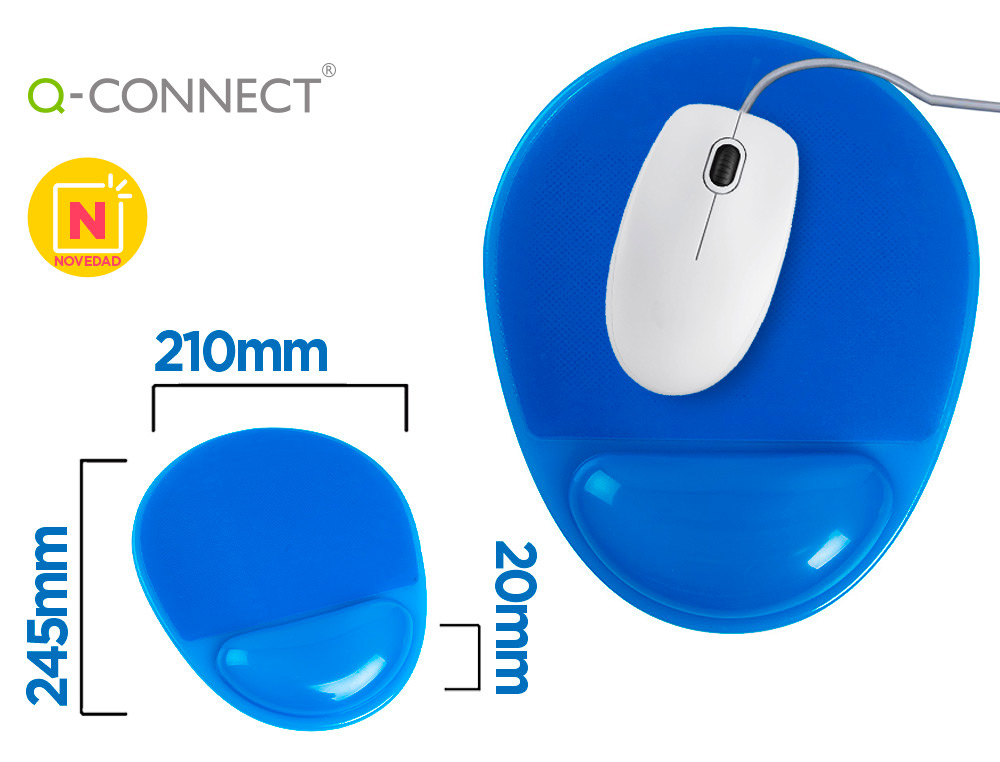 TAPETE PARA RATO Q-CONNECT COM APOIO DE PULSOS DE GEL E PVC COR AZUL