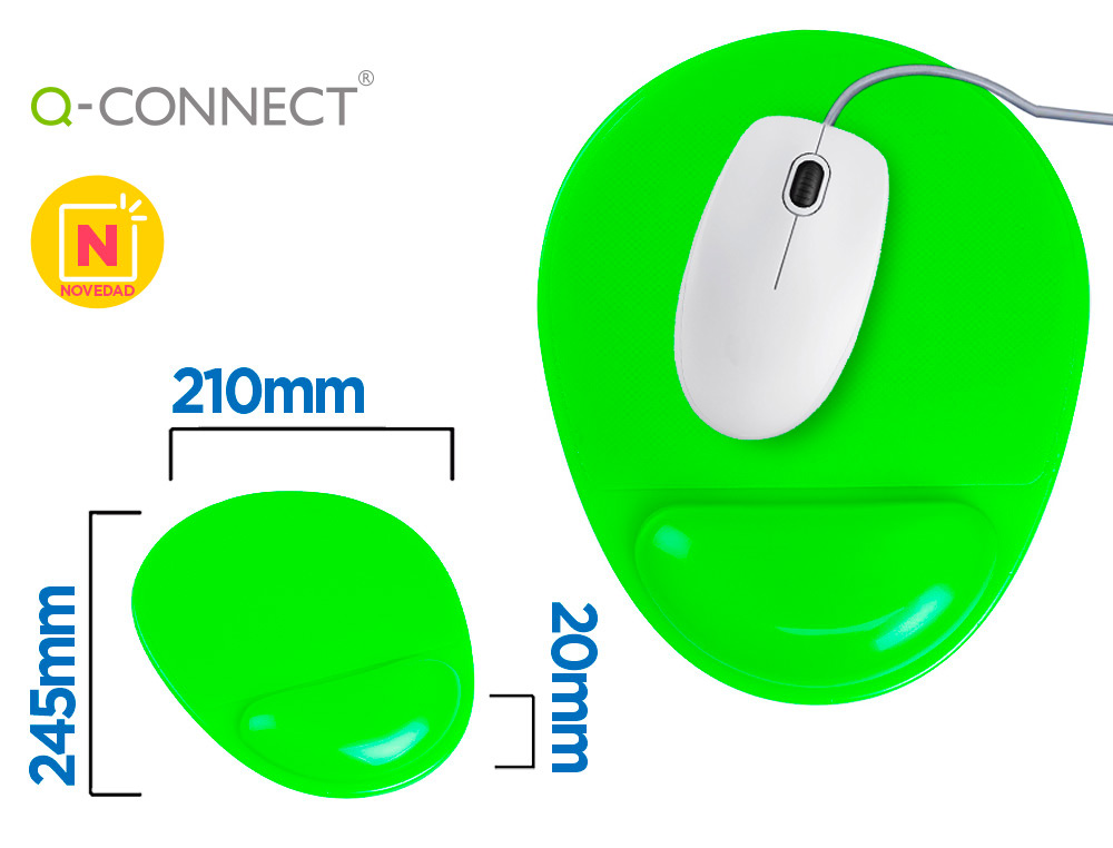 TAPETE PARA RATO Q-CONNECT COM APOIO DE PULSOS DE GEL E PVC COR VERDE