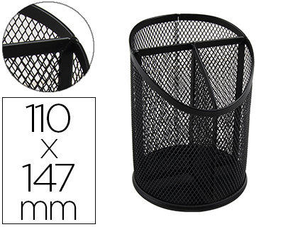 PORTA LAPIS Q-CONNECT METAL REDE PRETA COM 3 COMPARTIMENTOS DIAMETRO 110 ALTURA 147 MM